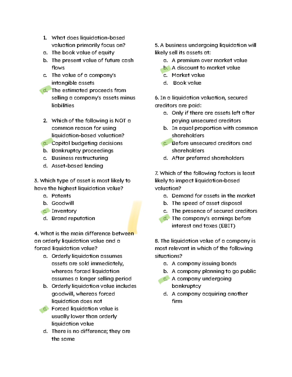 Valuation - Key Concepts and Liquidation Insights - Studocu
