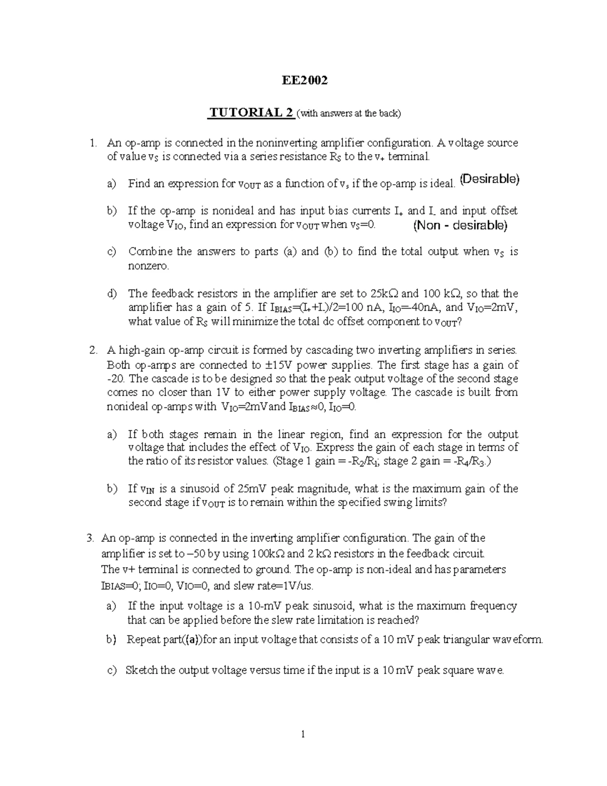 IM1002 Tutorials 1-11 - IM1002: ANALOG ELECTRONICS Tutorial 1 For the ...