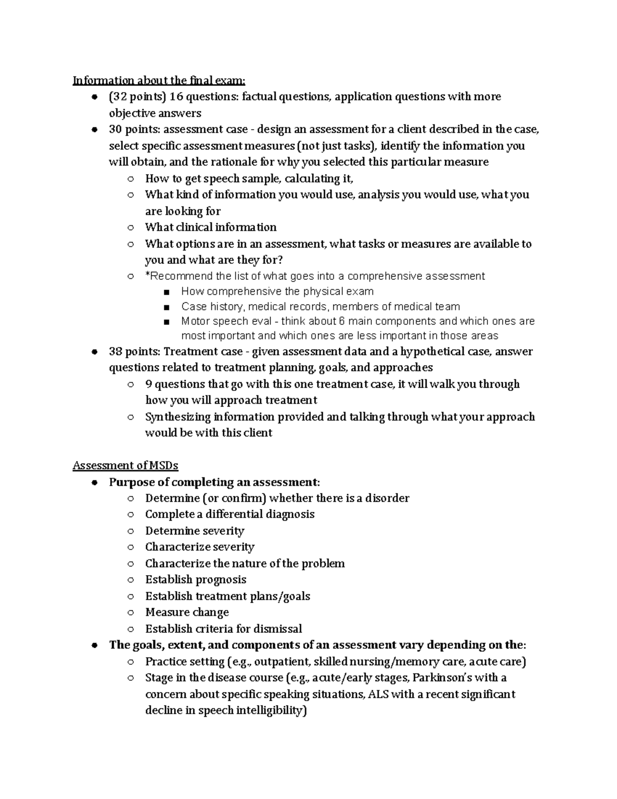Csdig 521 - Comprehensive Final Exam Study Guide for MSDs - Studocu