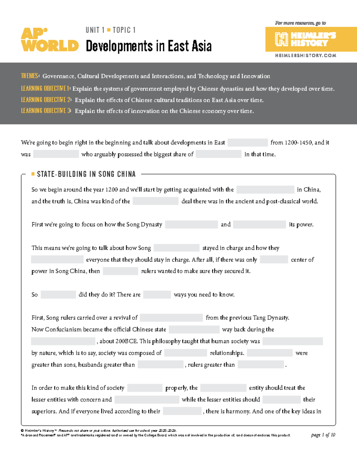 AP World Unit 1 Topic 1: Developments in East Asia - Governance ...