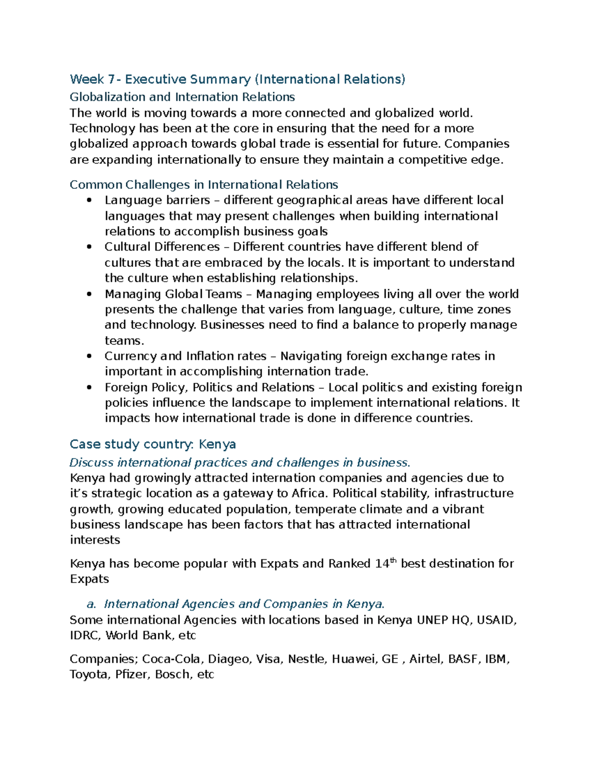 Week 7 Executive Summary: Globalization & International Relations - Studocu