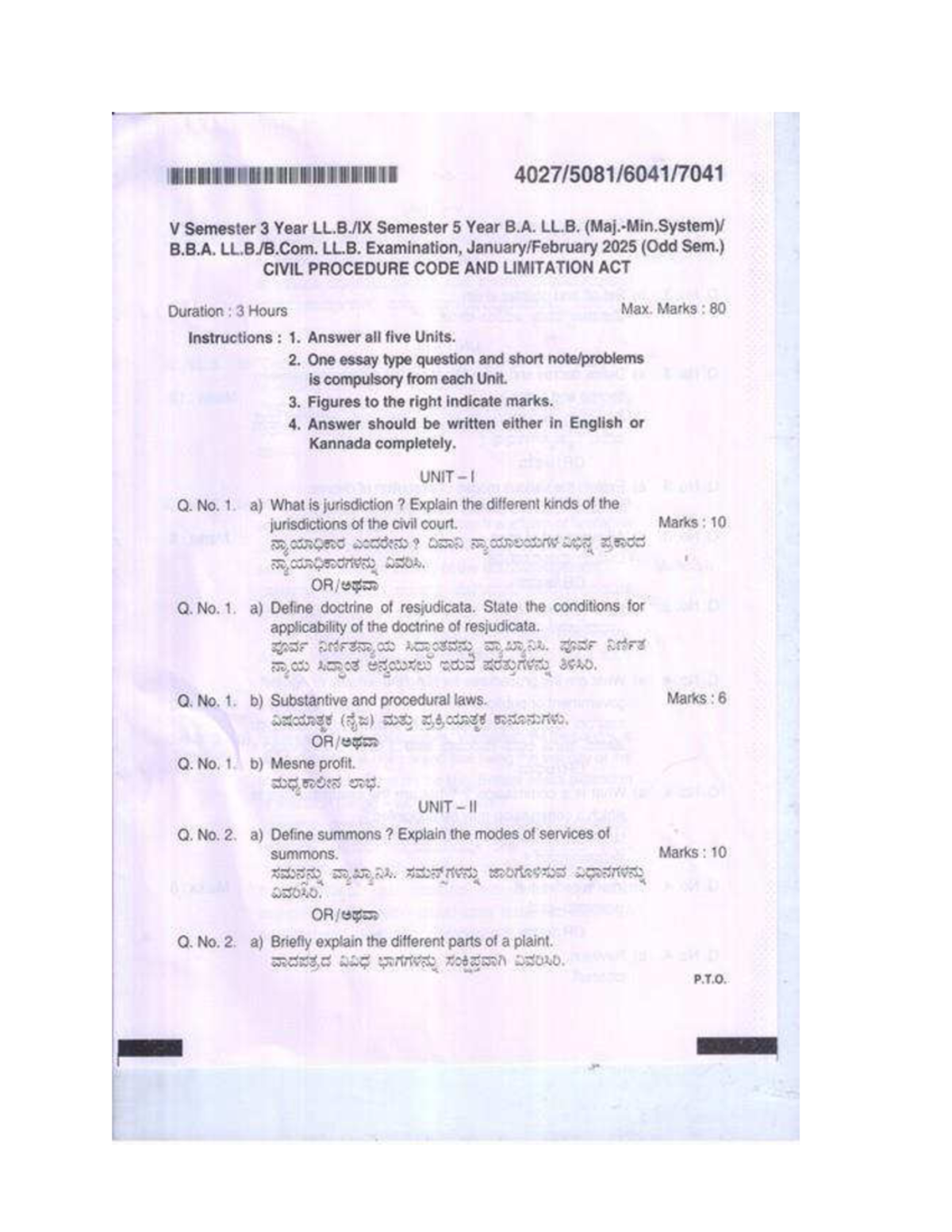 CIVIL PROCEDURE CODE & LIMITATION ACT - V Sem. LL.B. Exam Notes 4027 ...