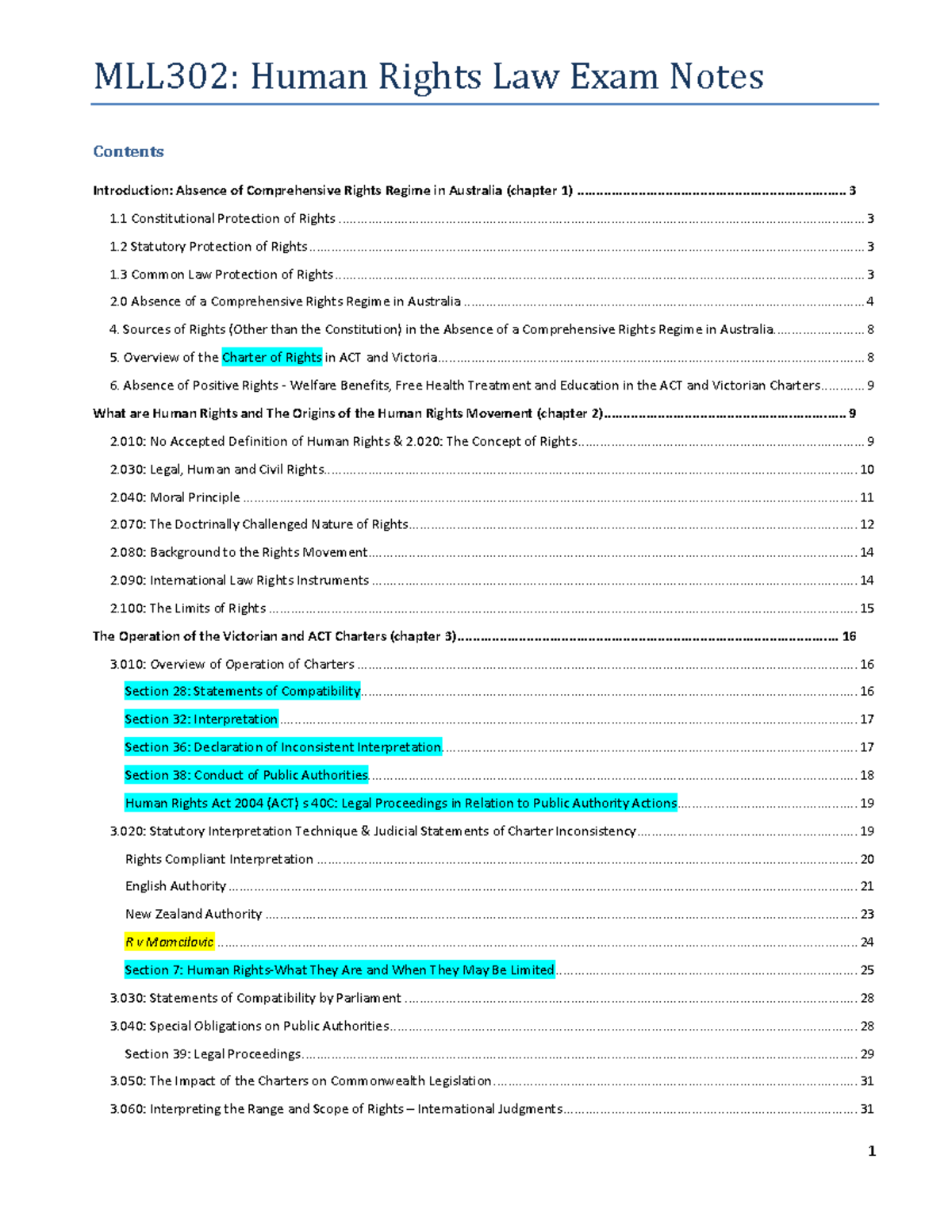 MLL302: Human Rights Law Exam Notes Overview and Key Concepts - Studocu