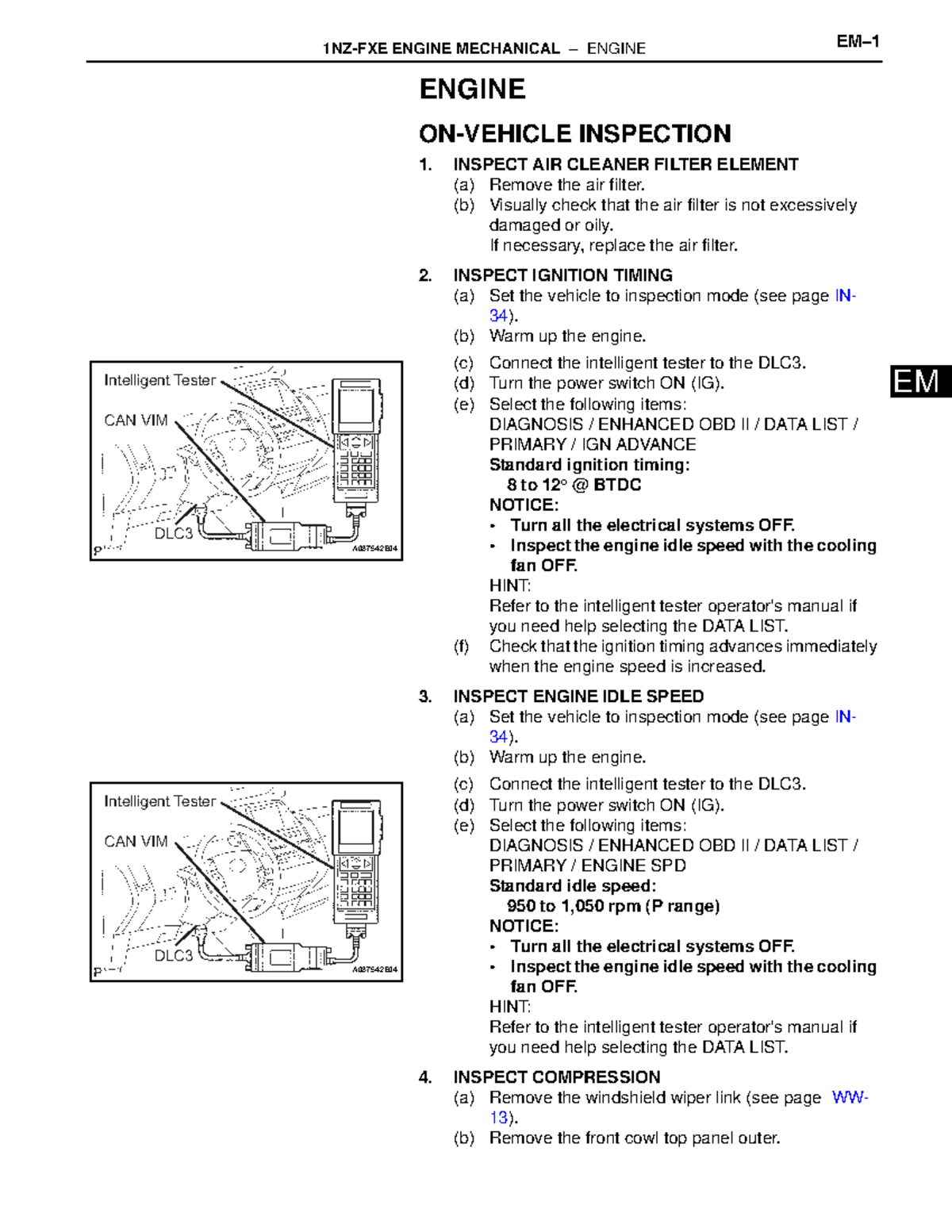 EM 1NZ FXE Engine Mechanical Inspection and Maintenance Guide - Studocu