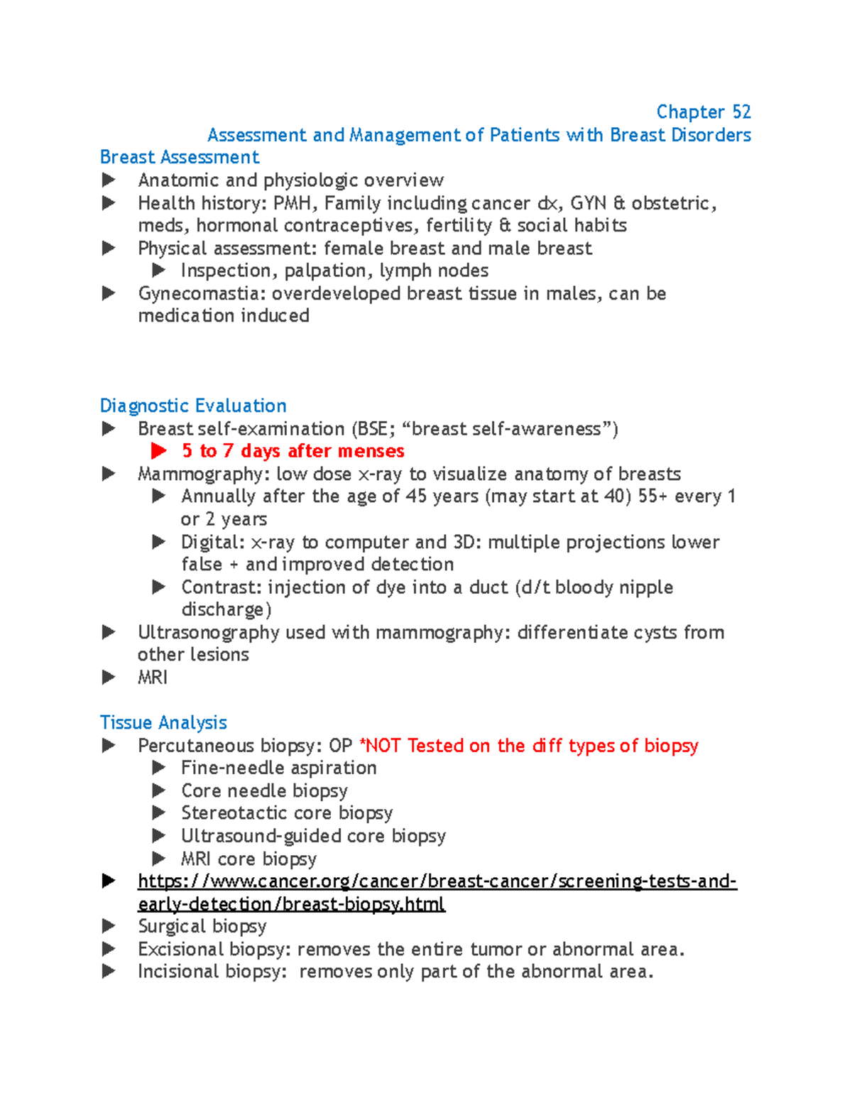 NUR 401 Final Exam Study Notes: Breast Disorders Assessment ...
