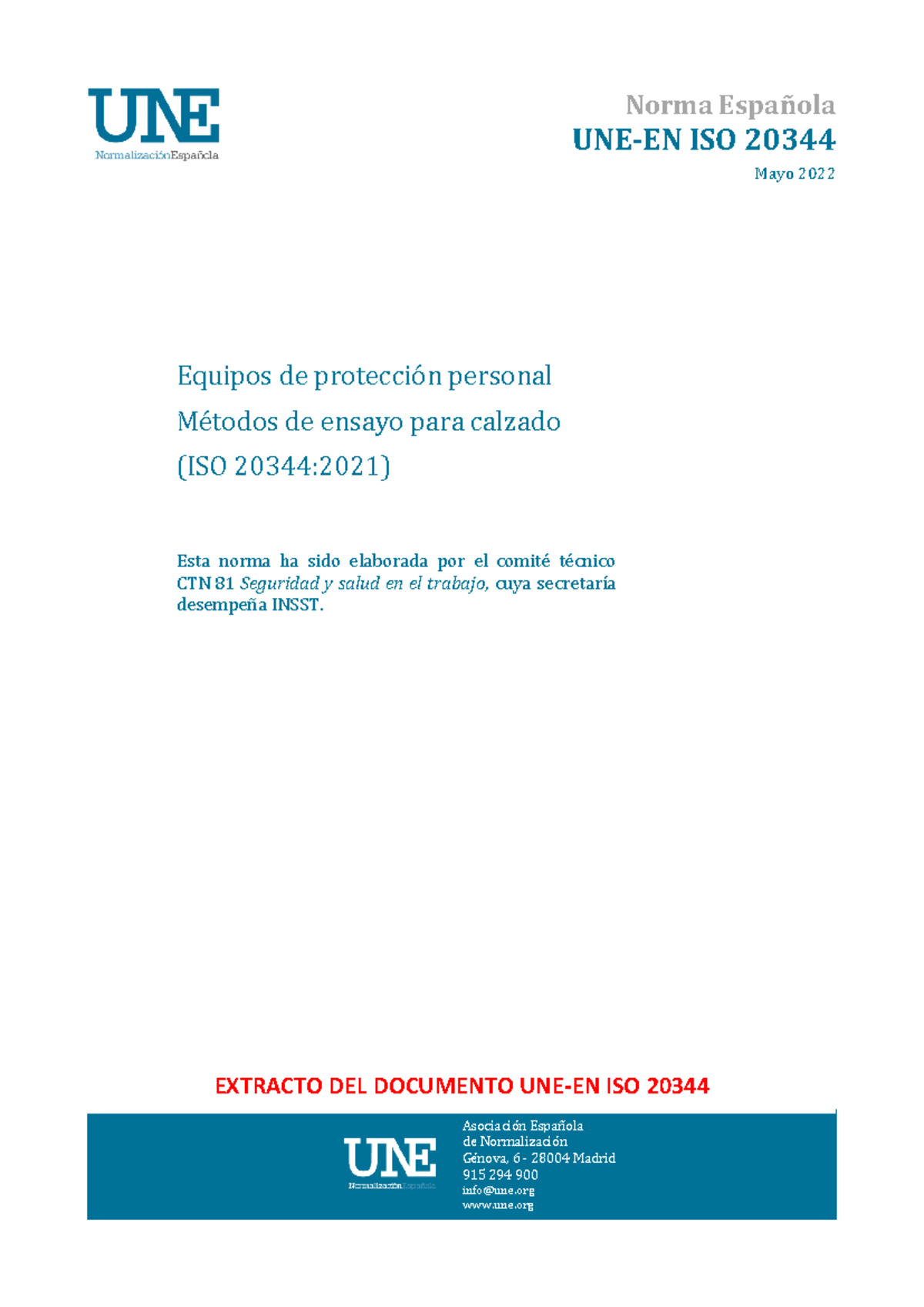 Norma UNE-EN ISO 20344:2022 Métodos de Ensayo para Calzado - Studocu