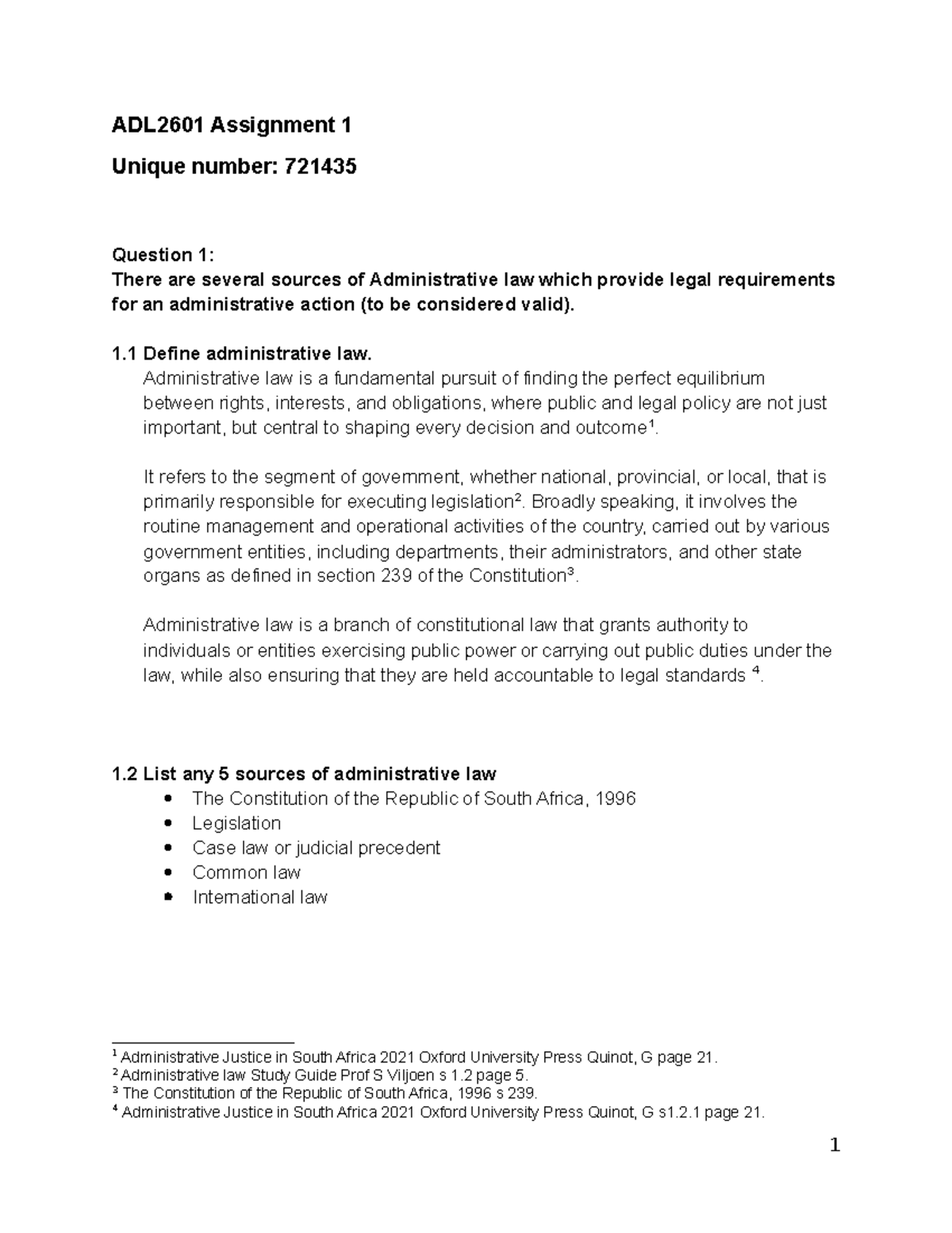 ADL2601 Assignment 1: Understanding administrative law and its ...