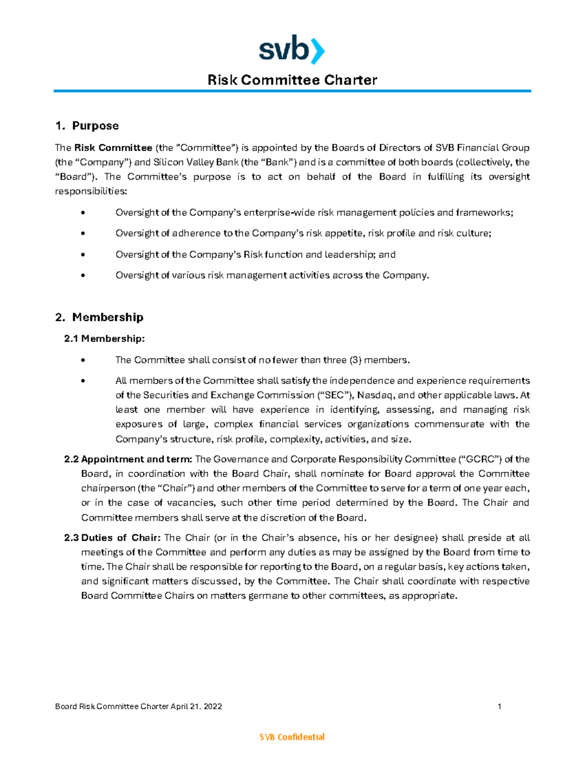 Board Risk Committee Charter (April 2022) - Final Version - Studocu