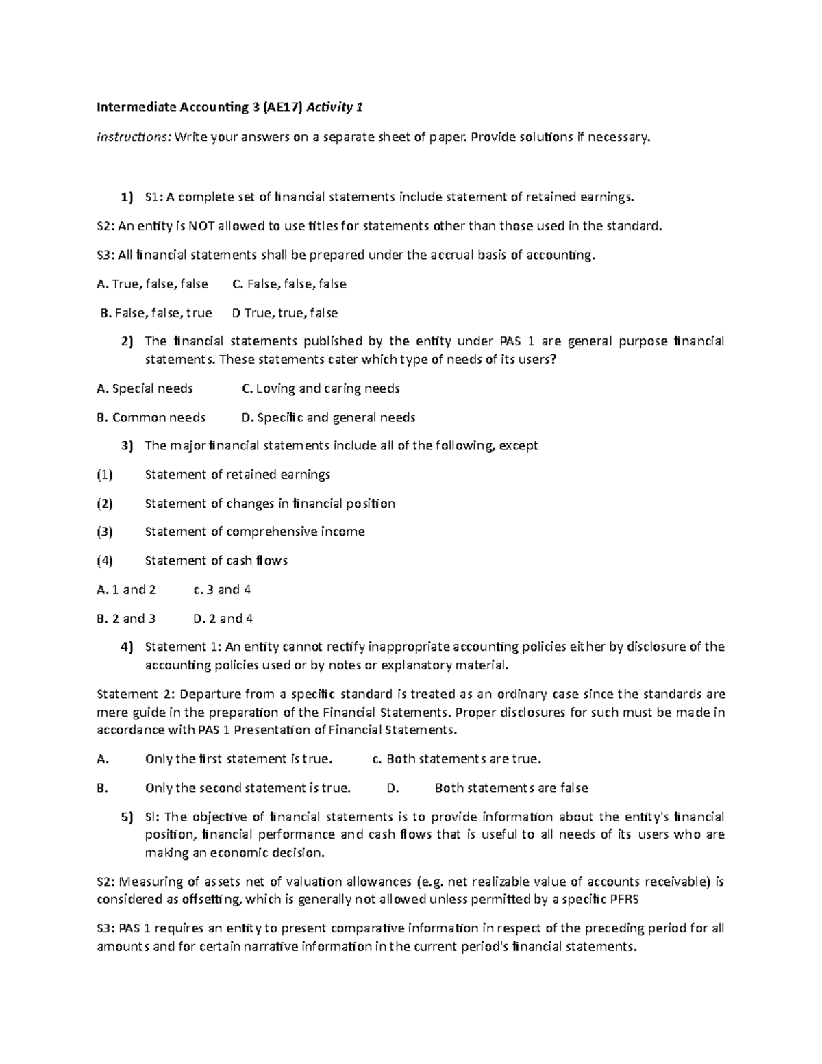 IA3 ACT1 - wiii - Intermediate Accounting 3 (AE17) Activity 1 ...