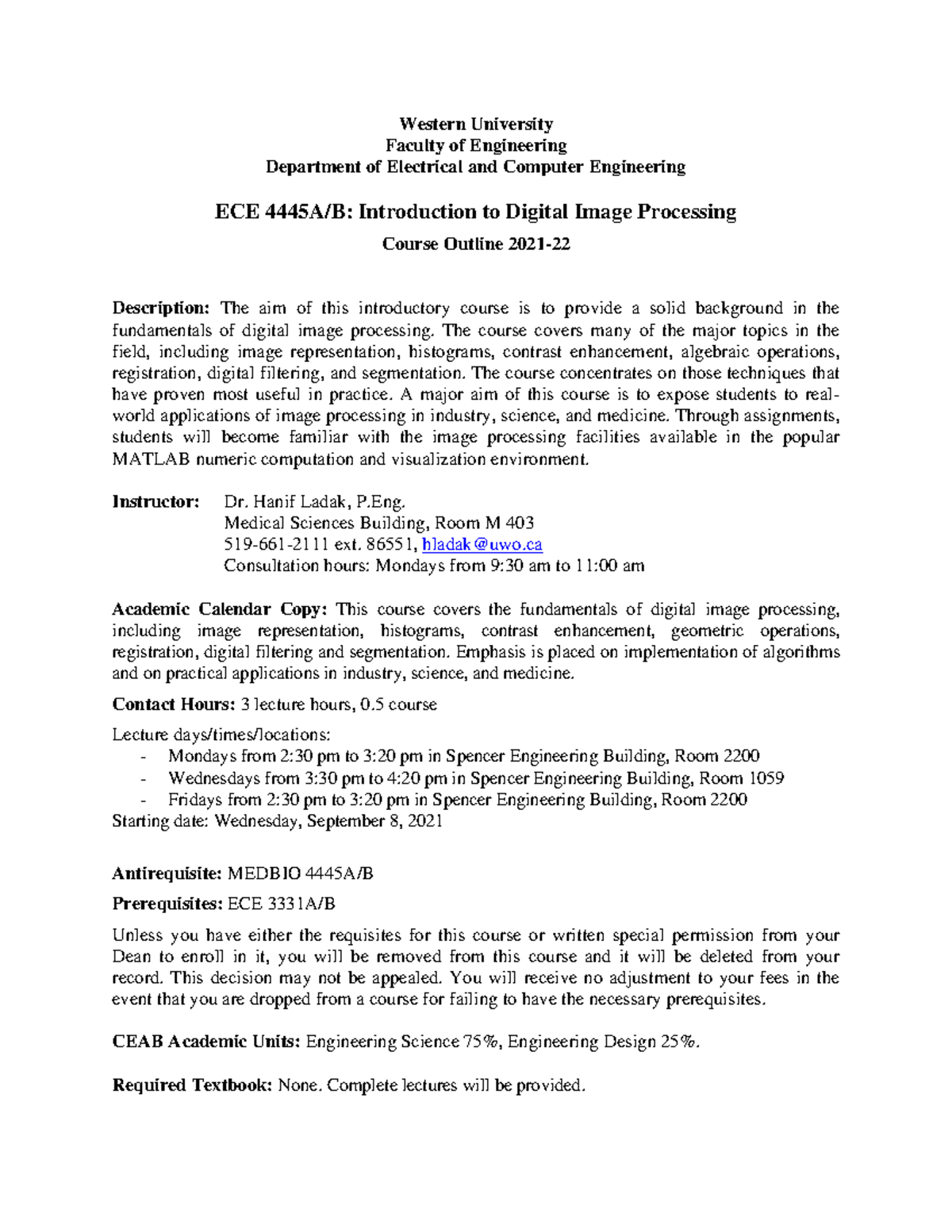 ECE 4445A/B: 2021 Course Outline for Digital Image Processing - Studocu