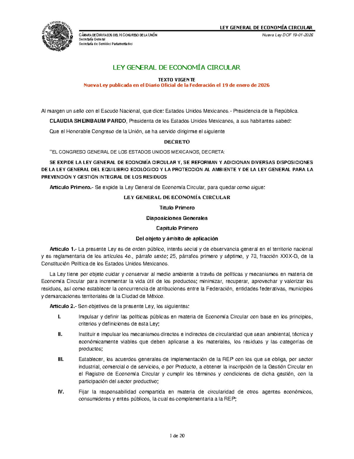 Ley General de Economía Circular - Texto Vigente (LGEC) - Studocu