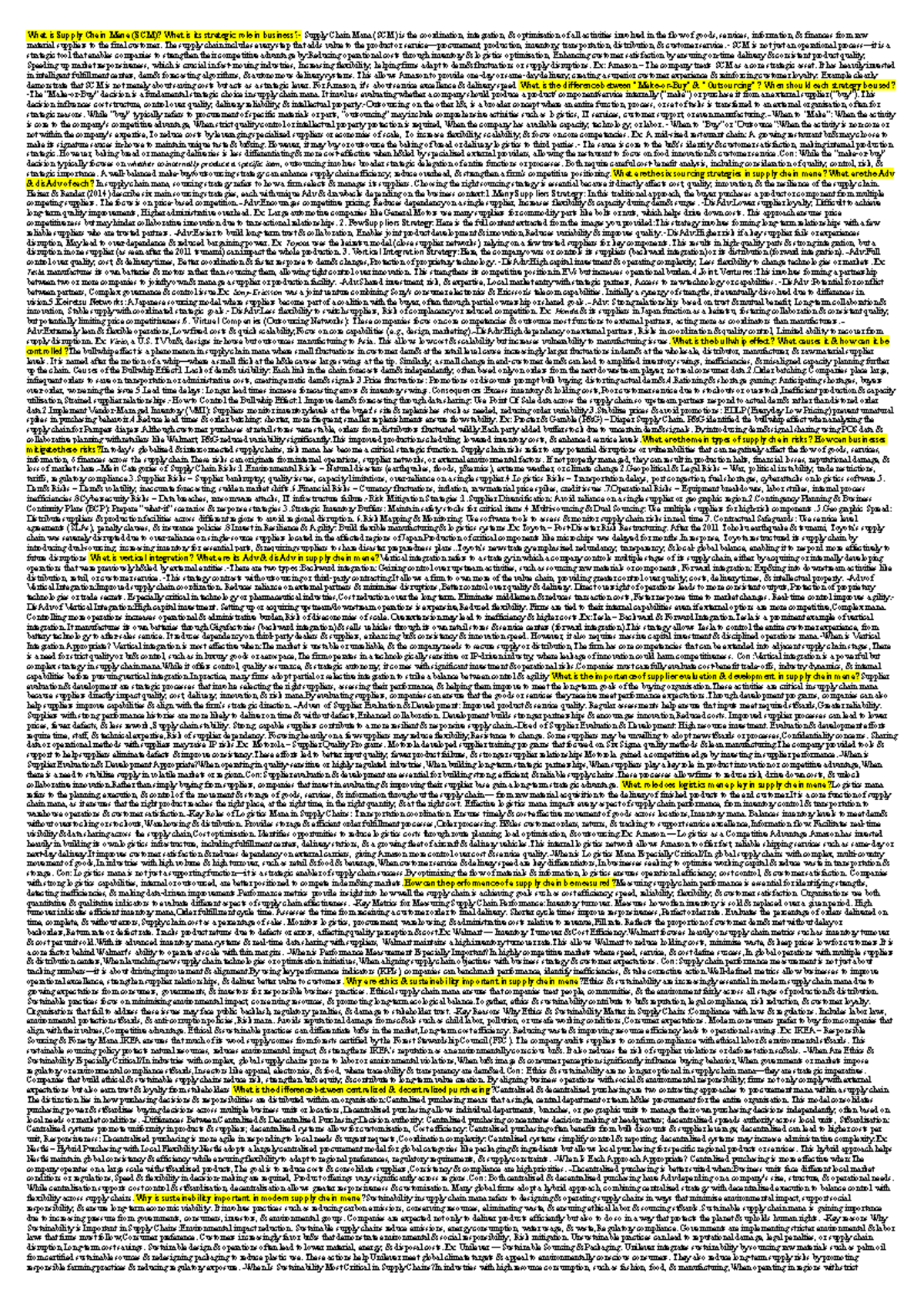 POM 101: Final Exam Study Guide on Supply Chain Management - Studocu