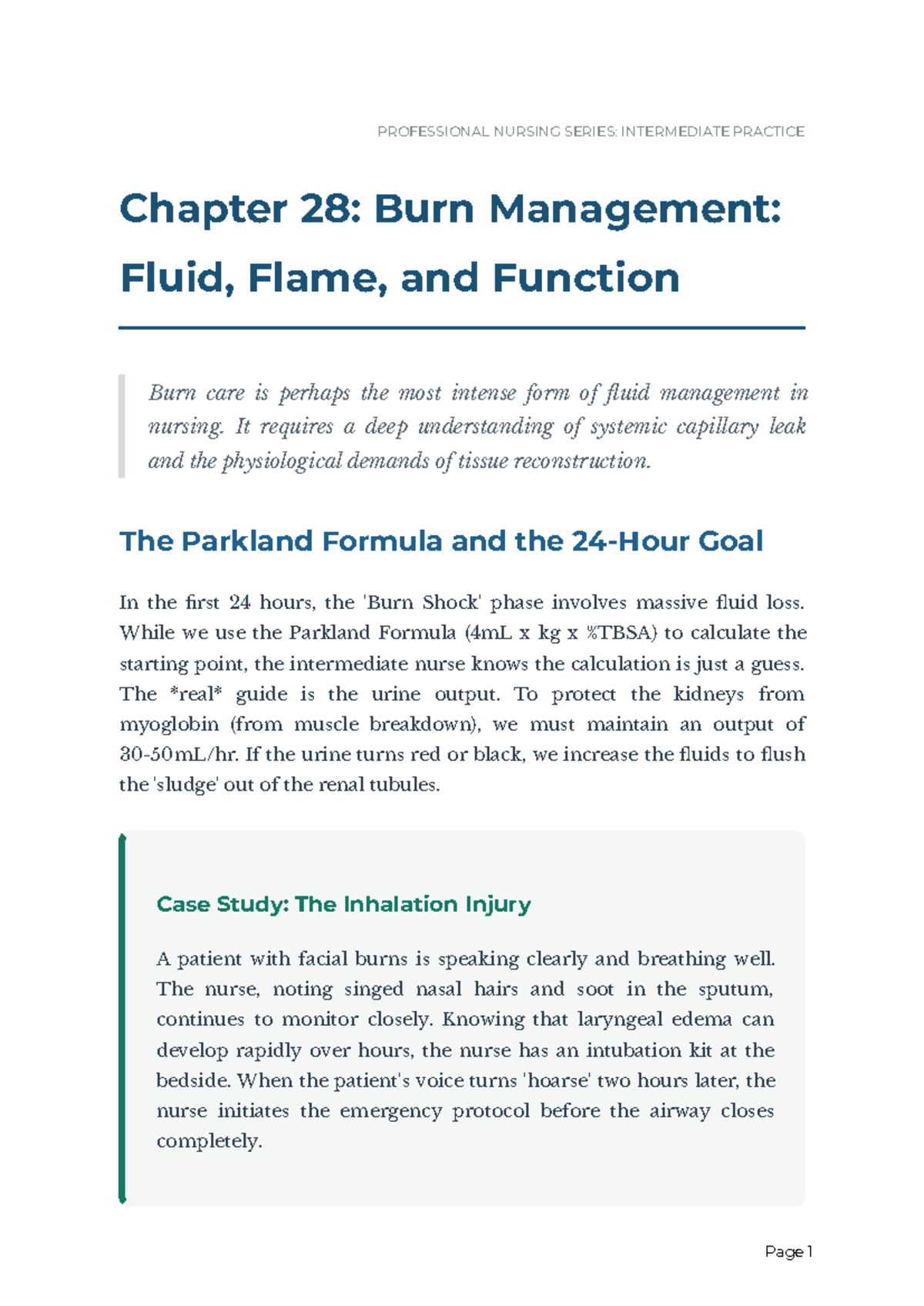 PROFESSIONAL NURSING SERIES: INTERMEDIATE PRACTICE - Chapter 28 Burn ...