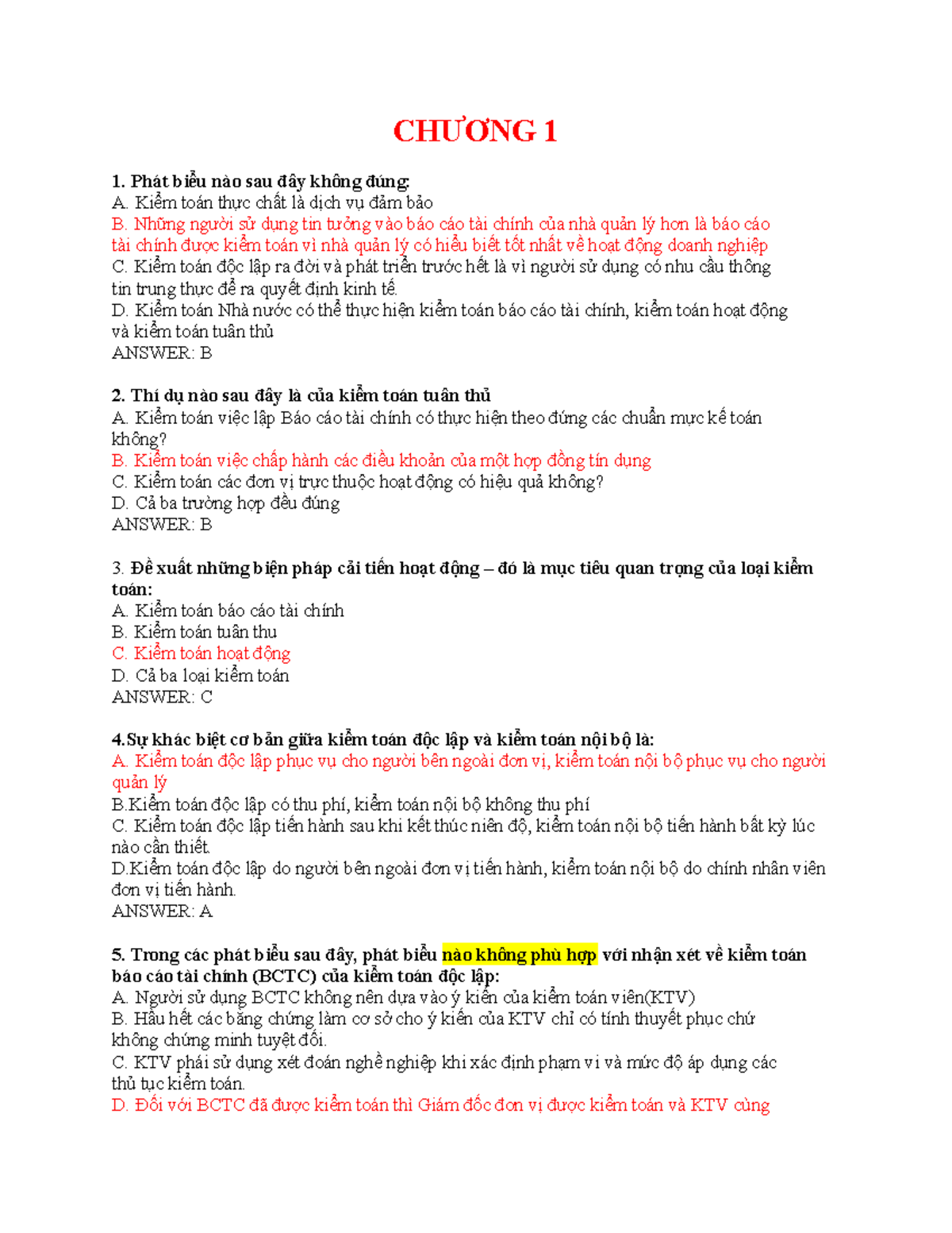 Tài liệu ôn tập môn KTCB - Kiểm toán căn bản và trắc nghiệm tổng hợp - Document Preview