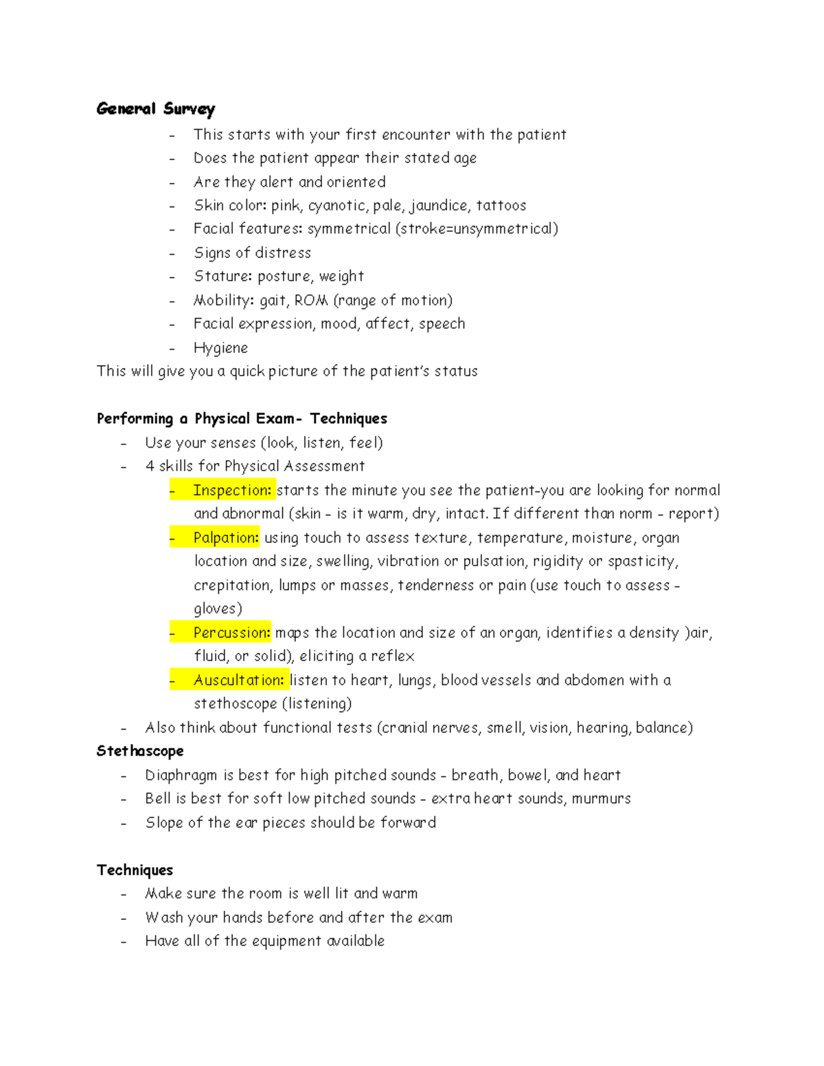 Health Assessment Techniques & Vital Signs Review (NURS 101) - Studocu