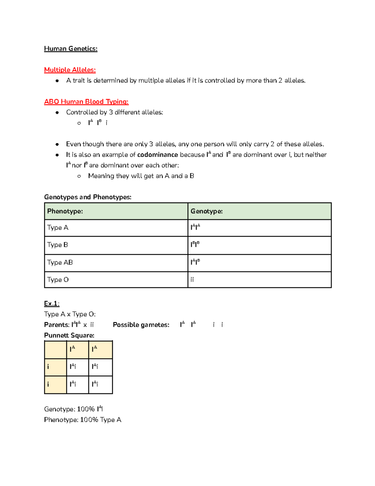 Bio Test 2 Notes: Human Genetics and Multiple Alleles Overview - Studocu