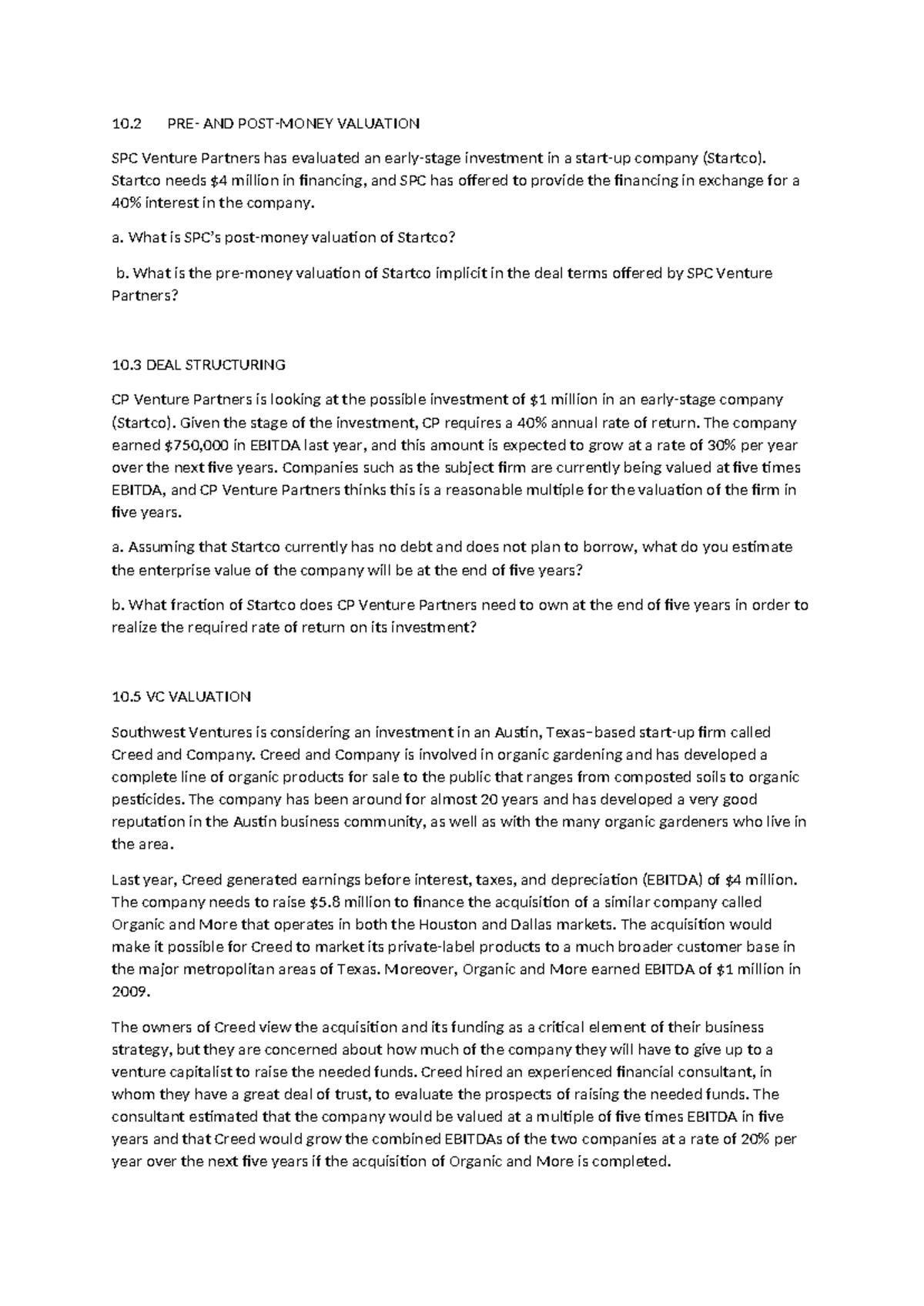Valuation and Deal Structuring in VC Investments: Topic 9 Questions ...
