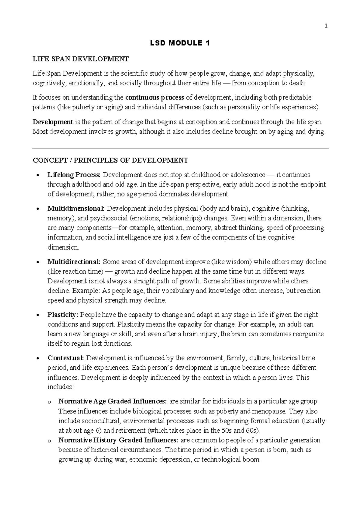 LSD Module 1: Comprehensive Notes on Life Span Development - Studocu
