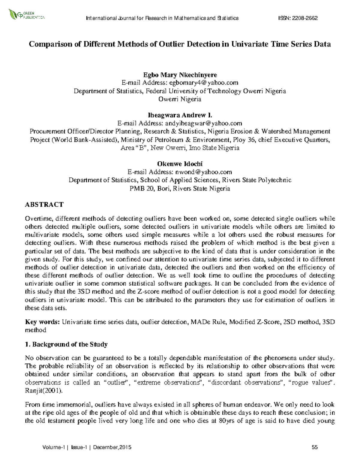 Comparison of Outlier Detection Methods in Univariate Time Series Data ...