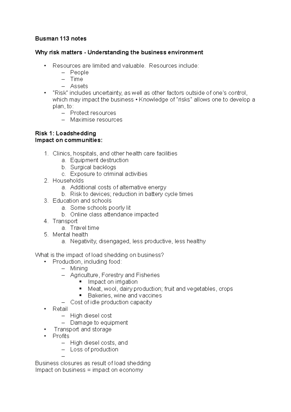 Busman 113 Final Exam Notes - Key Concepts in Business Management - Studocu