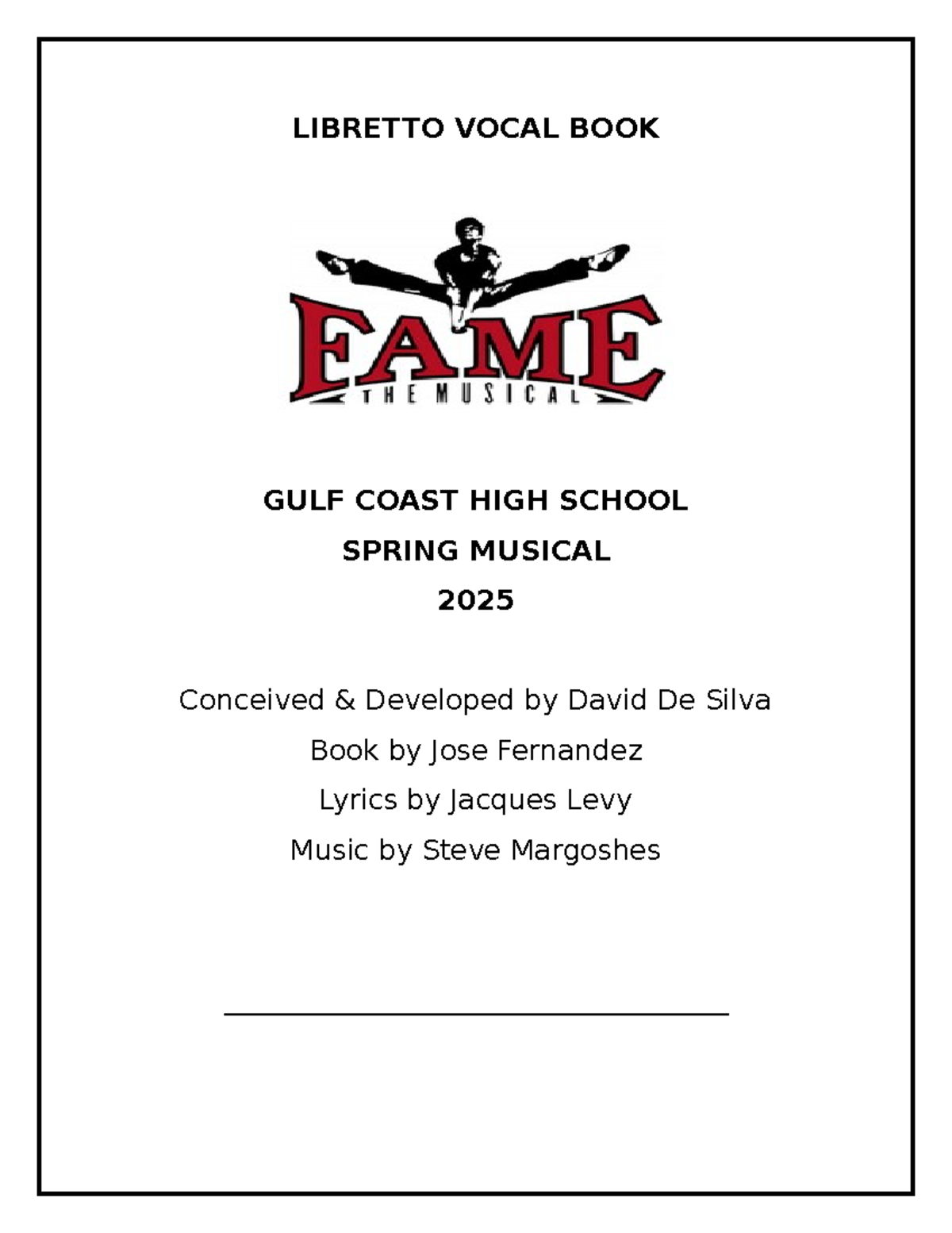 Libretto Vocal BOOK Cover - Fame - idek5 - LIBRETTO VOCAL BOOK GULF ...