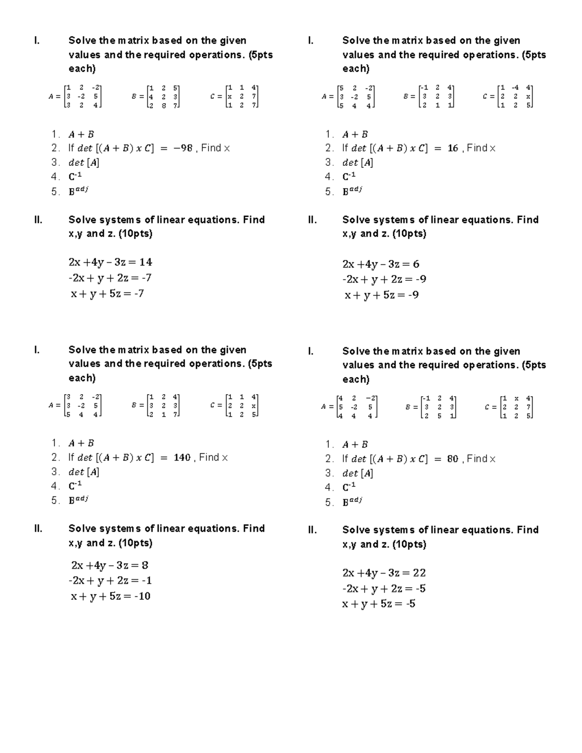 Prelim Exam - Matrix Operations & Systems of Linear Equations - Studocu