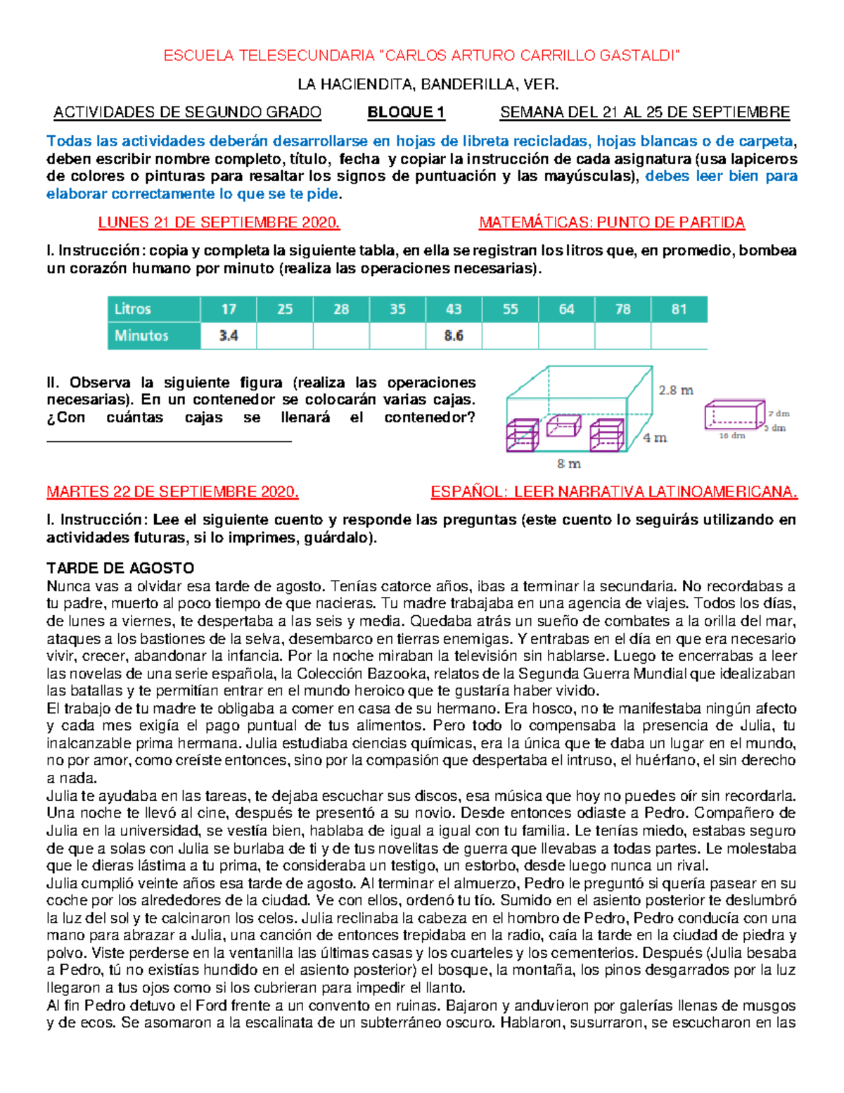 Actividades del 21 al 25 de Septiembre 2020 - Segundo Grado - Studocu