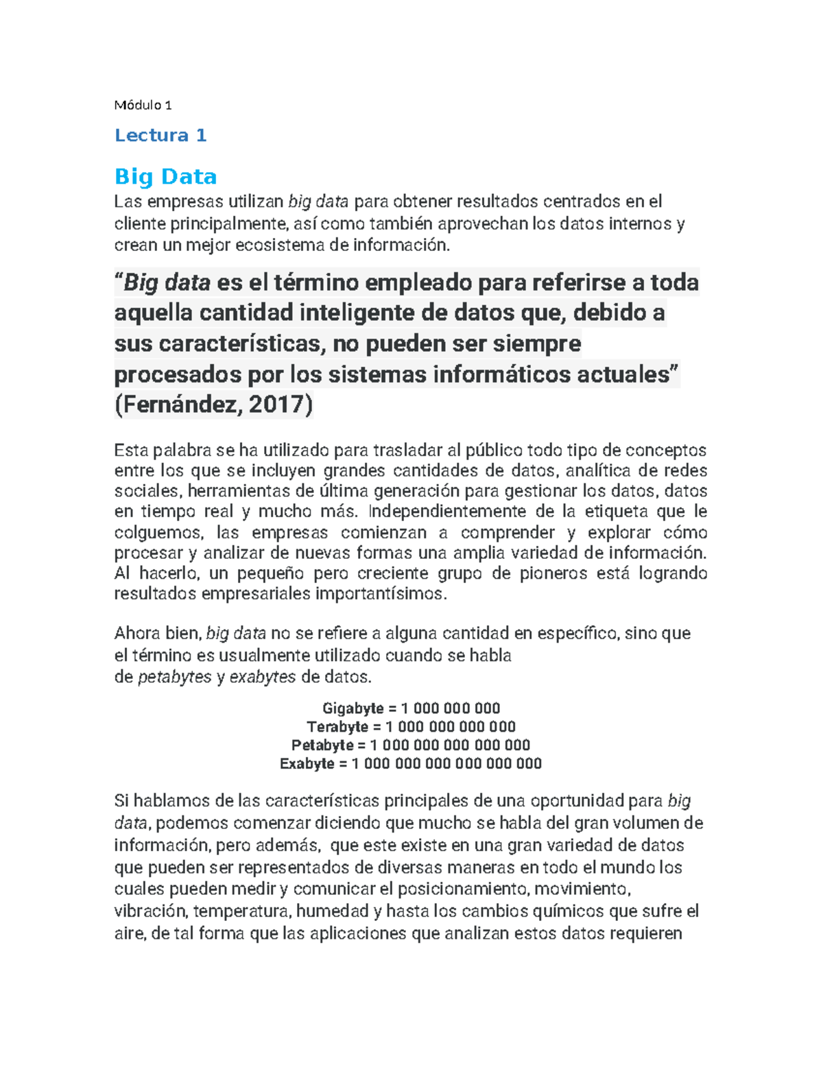 Resumen 2 Módulo 1: Big Data y su Impacto en las Empresas - Studocu