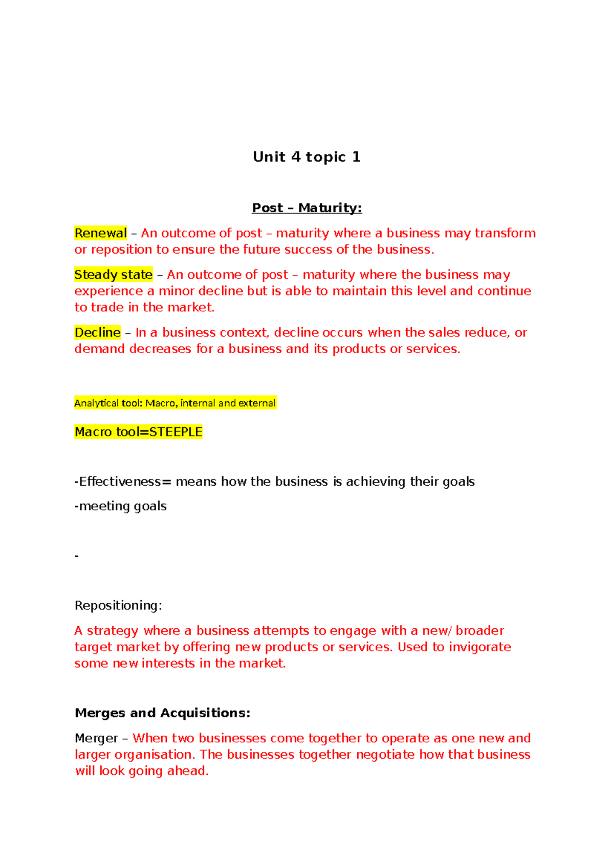 Unit 4 Topic 1 Overview - Grade 12 EA Business Strategies - Studocu
