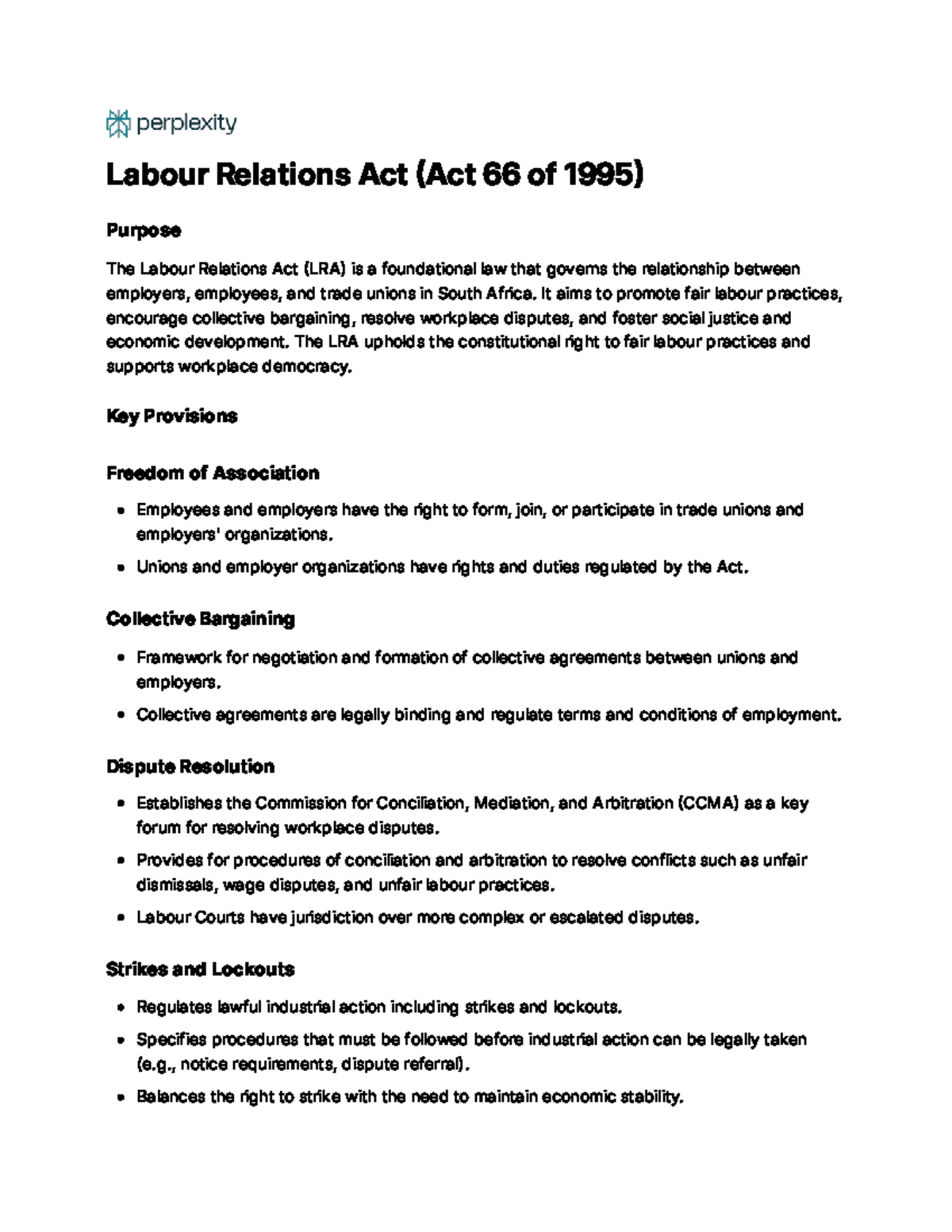 Labour Relations Act (Act 66 of 1995): Key Provisions & Impact - Studocu