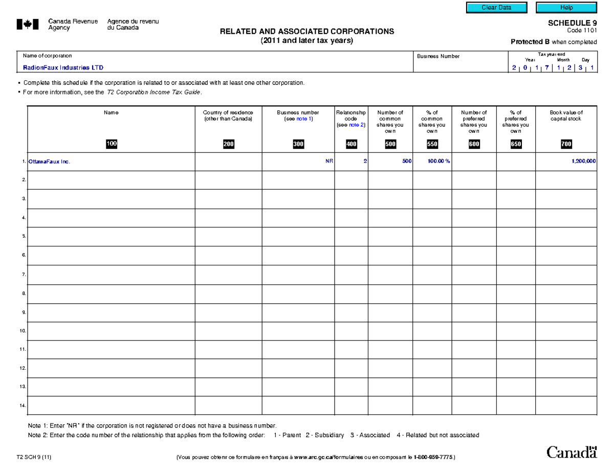 Related and Associated Corporations - T2 Schedule 9 (Code 1101) - Studocu