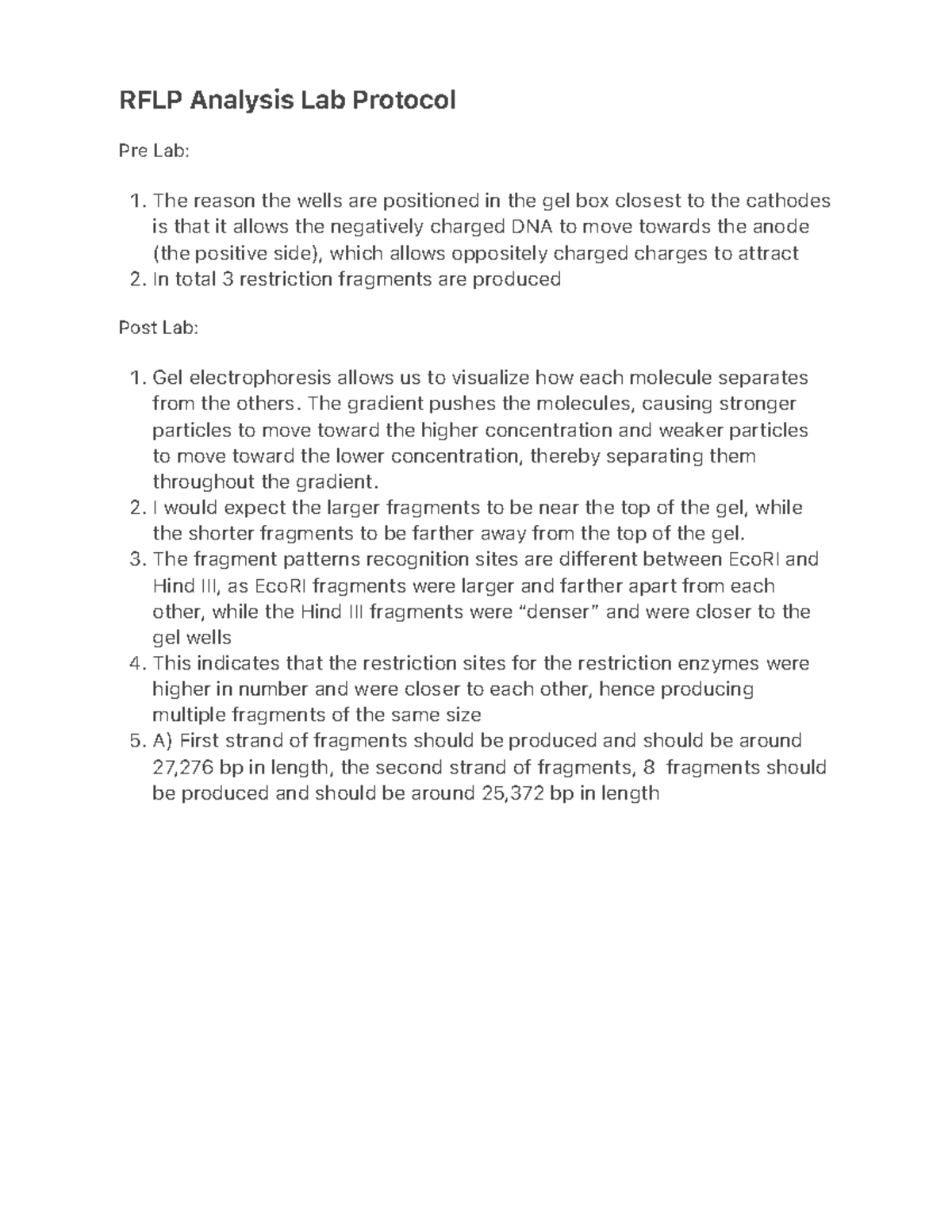 RFLP Analysis Lab Protocol: Pre and Post Lab Insights - Studocu