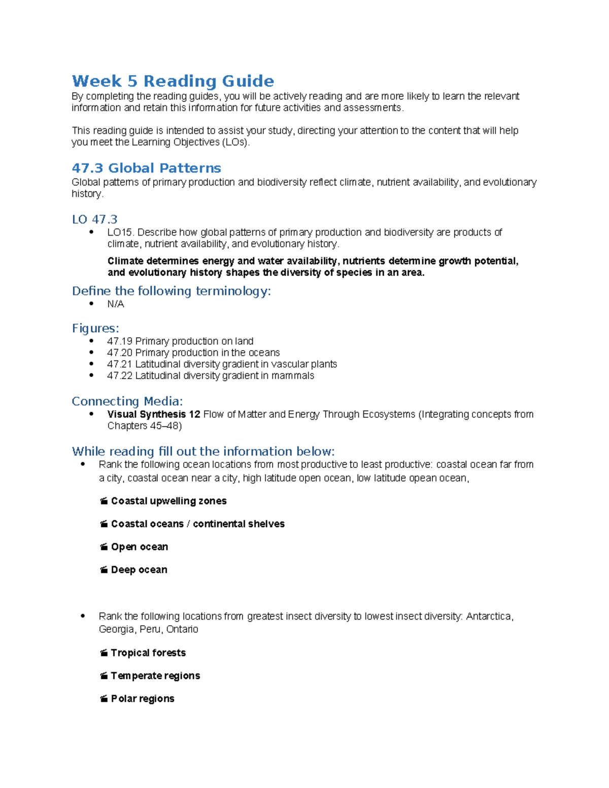 09 S26 Week 5 Reading Guide: Global Patterns & Biogeochemical Cycles ...