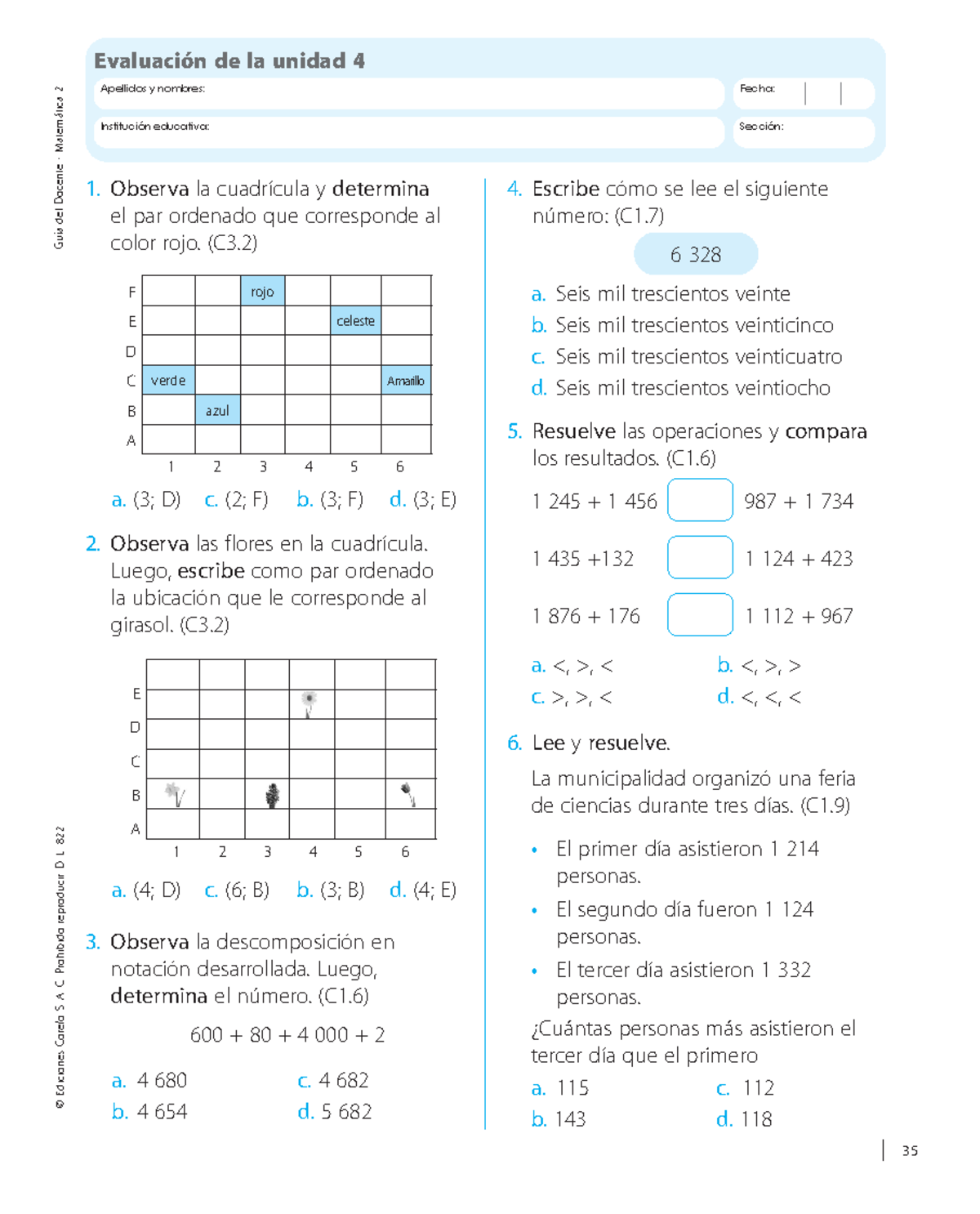 Evaluación Unidad 4 - matematica - 35 © Ediciones Corefo S. A. C ...