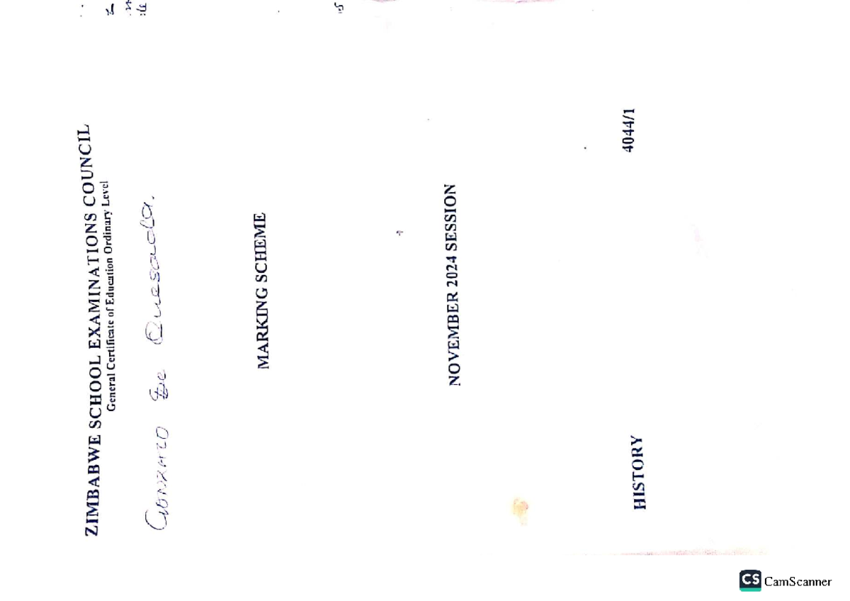 History 2024 O Level P1 Marking Scheme: Zimbabwe Exam Insights - Studocu