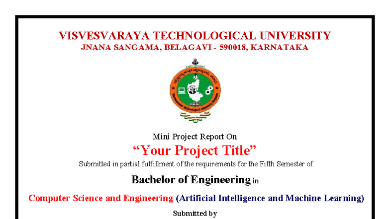 Mini Project Report (CSE(AIML) 5th Sem) - Front Page Format - Studocu