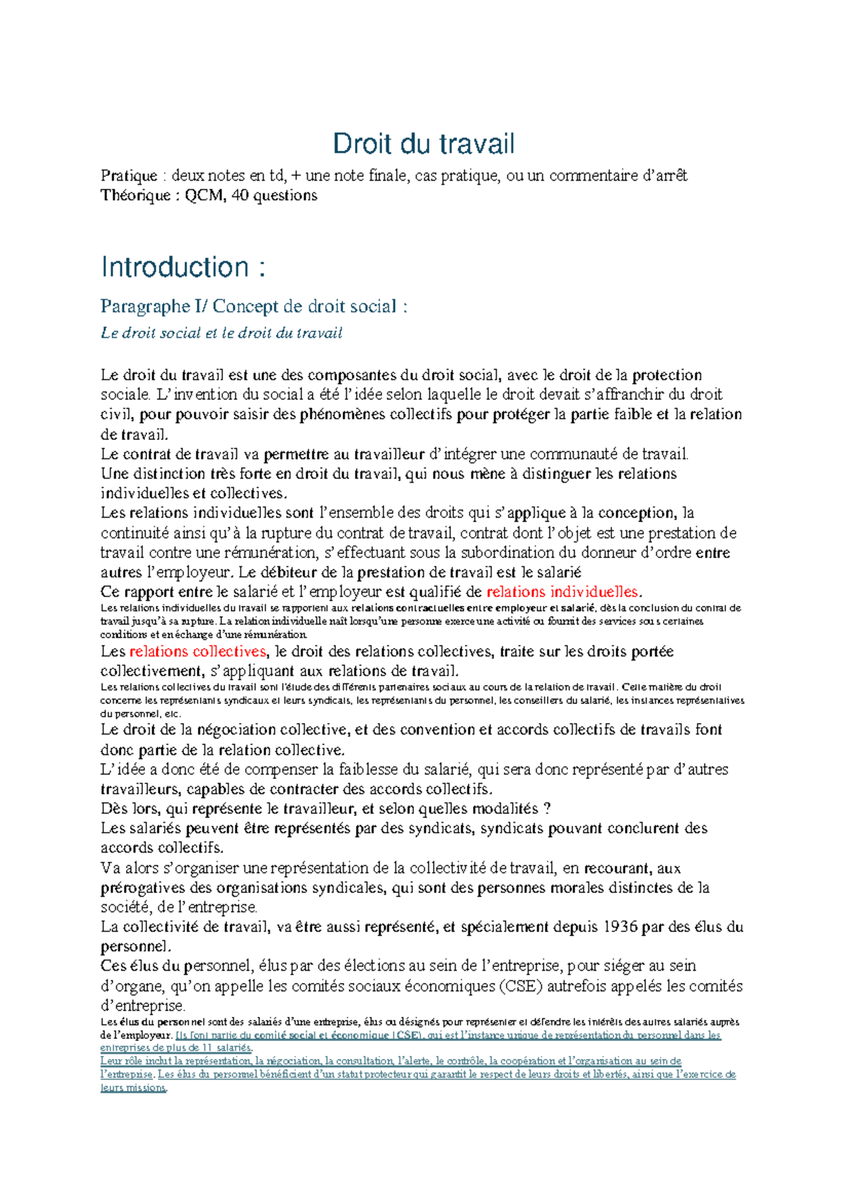 Droit du Travail : Notes de TD et Concepts Clés en Droit Social - Studocu