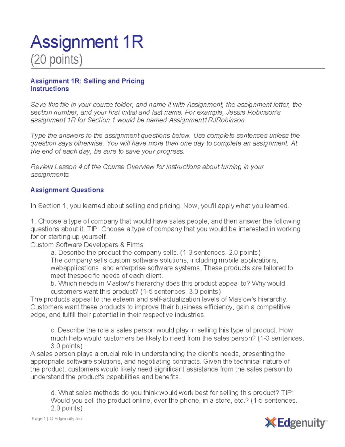 Assignment 1R - EL5733 - the work YOU need to dobusiness - Page 1 ...