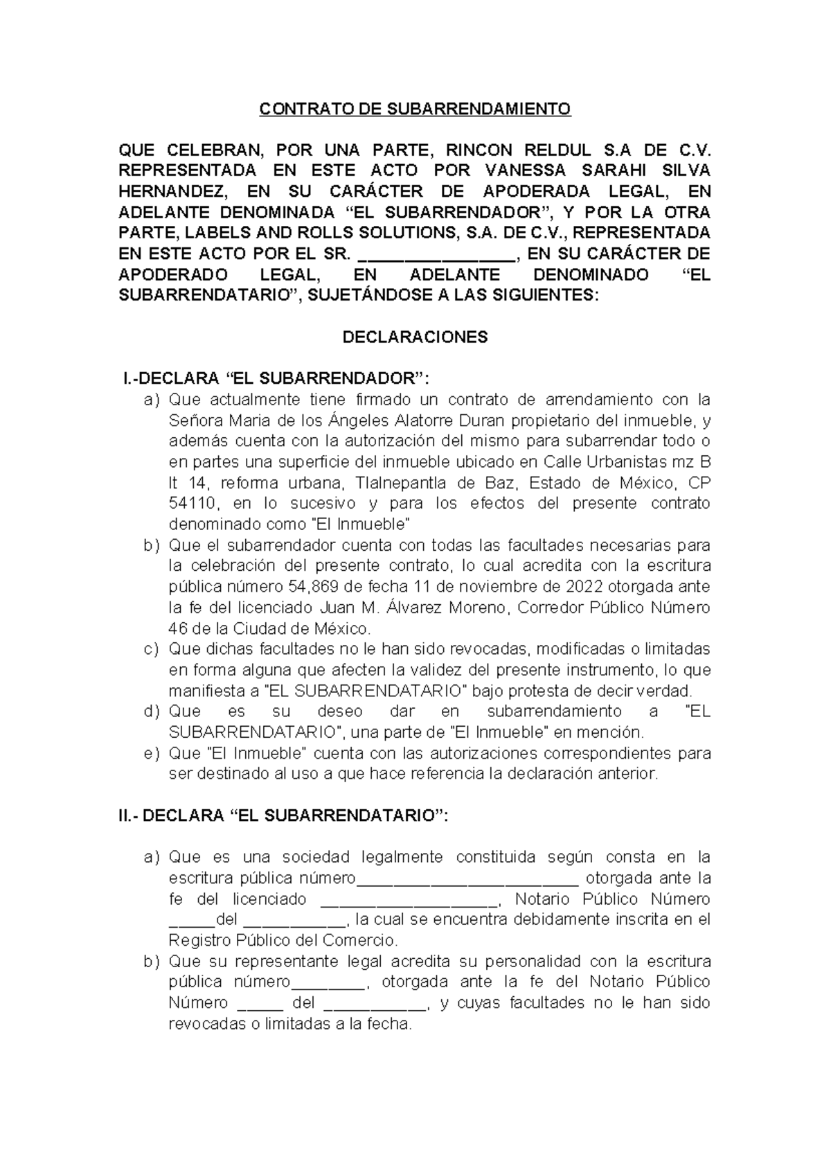 Contrato DE Subarrendamiento Labels - CONTRATO DE SUBARRENDAMIENTO QUE ...