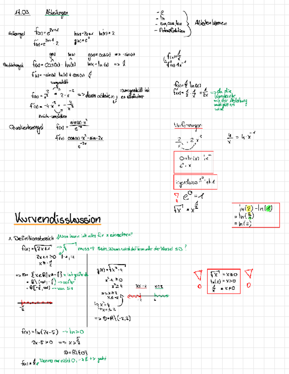 Formelsammlung für höhere Mathematik II: Ableitungen und ...