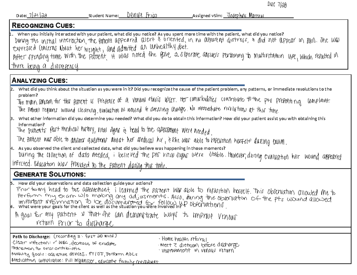Post-Simulation Worksheet: DUC 7128 for J. Morrow's Evaluation - Studocu