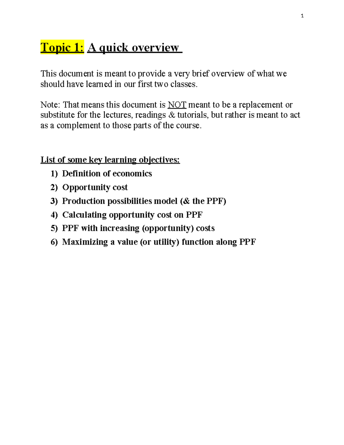 Topic 1 - Quick Review - Notes for chapter 1 - Topic 1: A quick ...