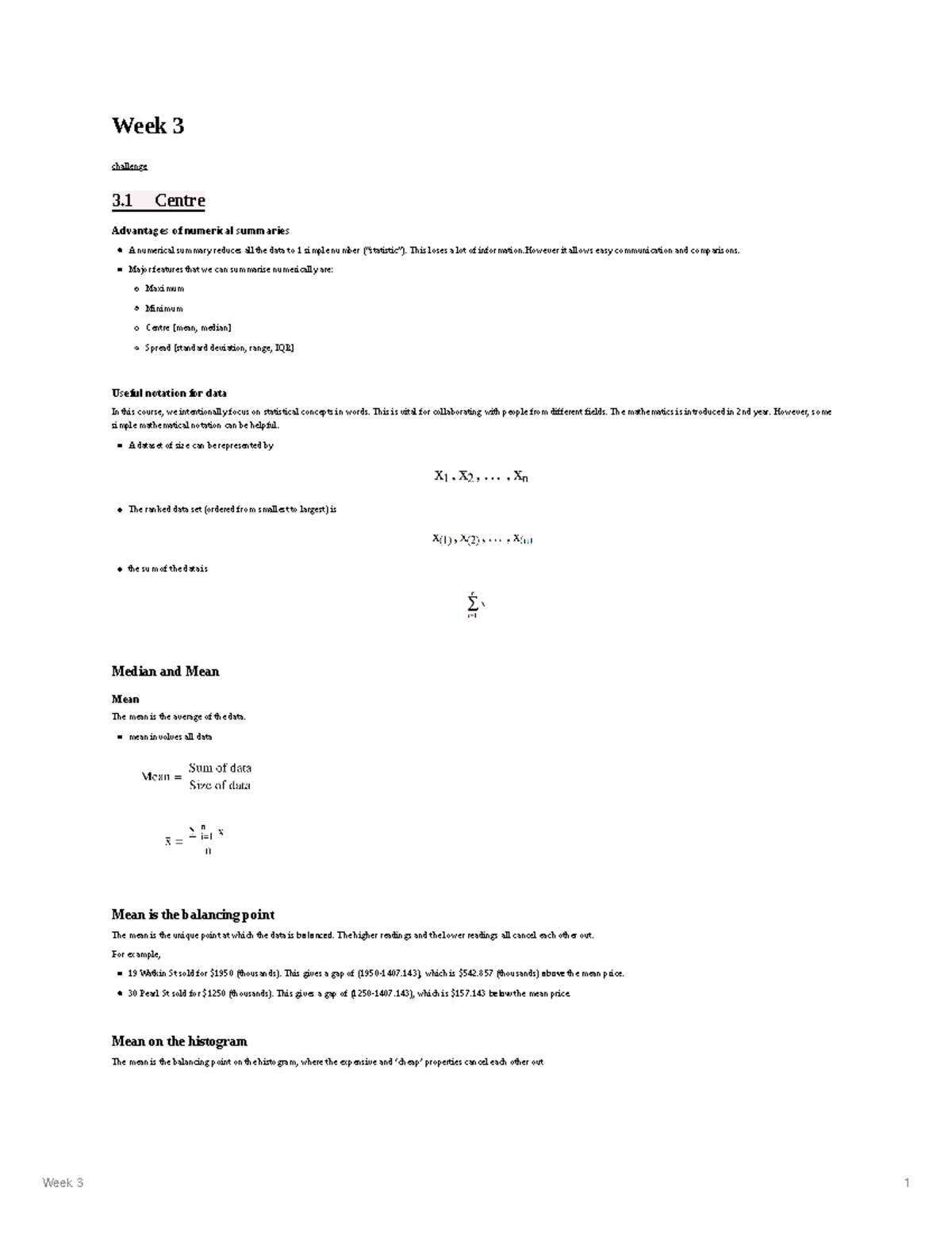 Week 3 Lecture Notes: Understanding Centre & Spread in Statistics - Studocu