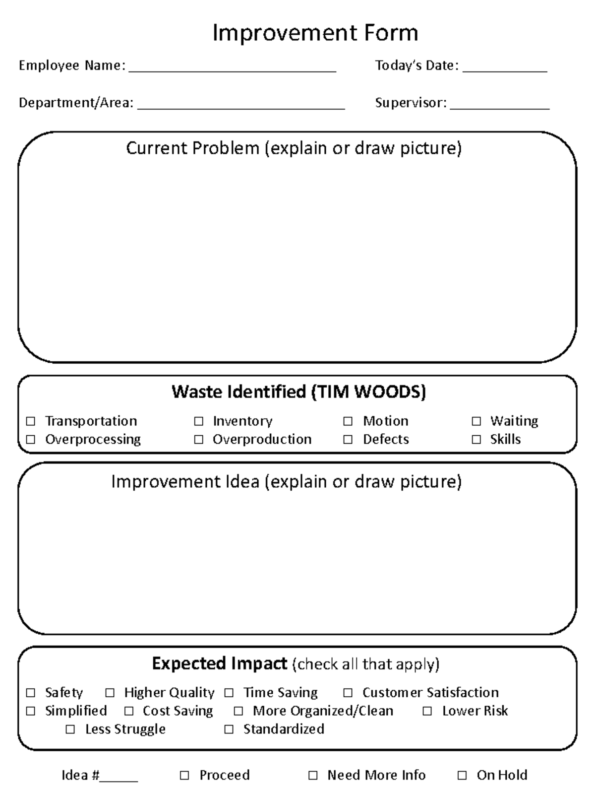 8 Waste Improvement Form - Improvement Form Employee Name ...