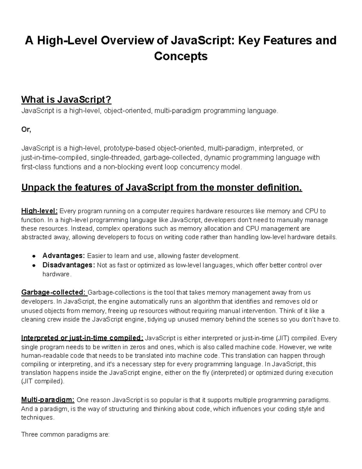 A High-Level Overview of Java Script Key Features and Concepts - A High ...
