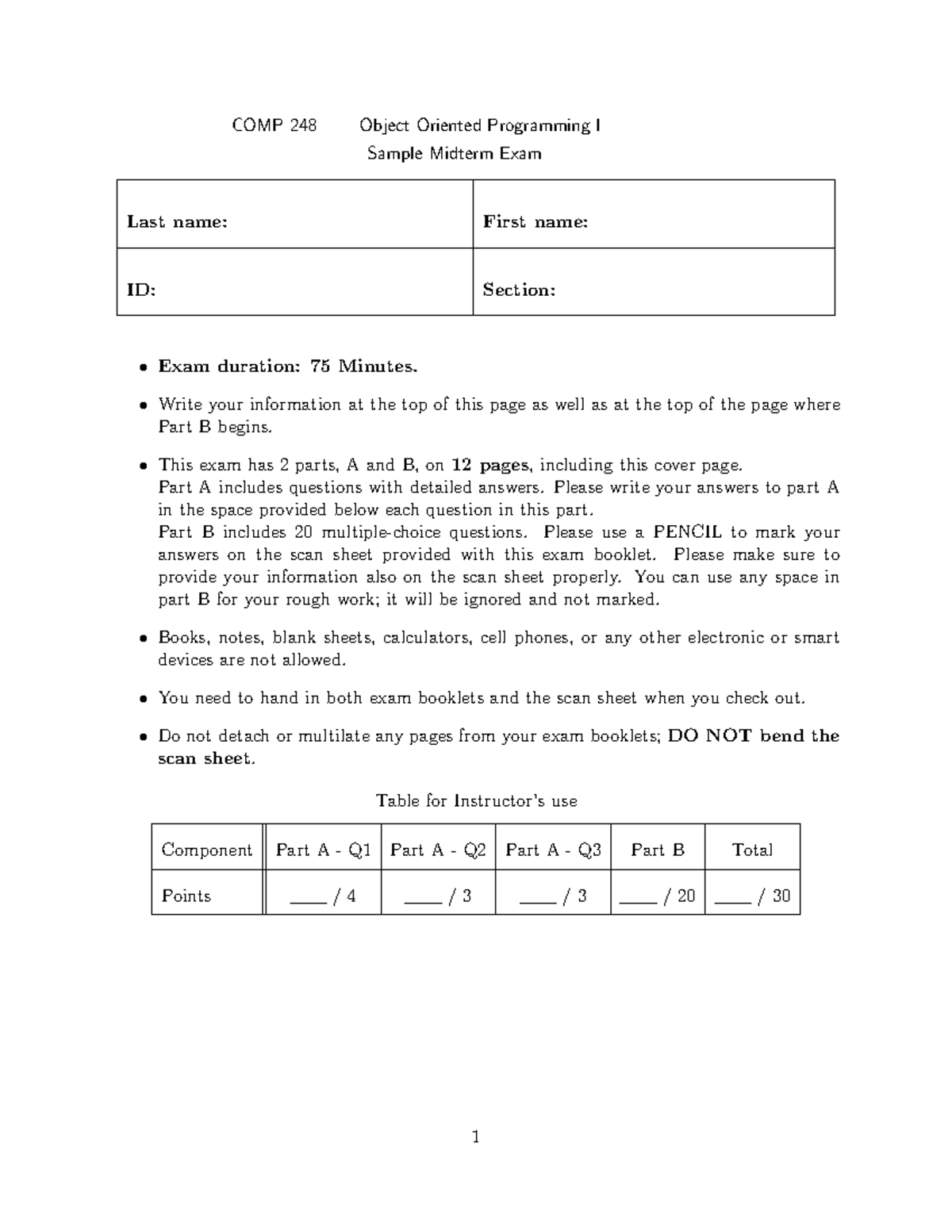 COMP 248 Object Oriented Programming I Sample Midterm Exam Guide - Studocu