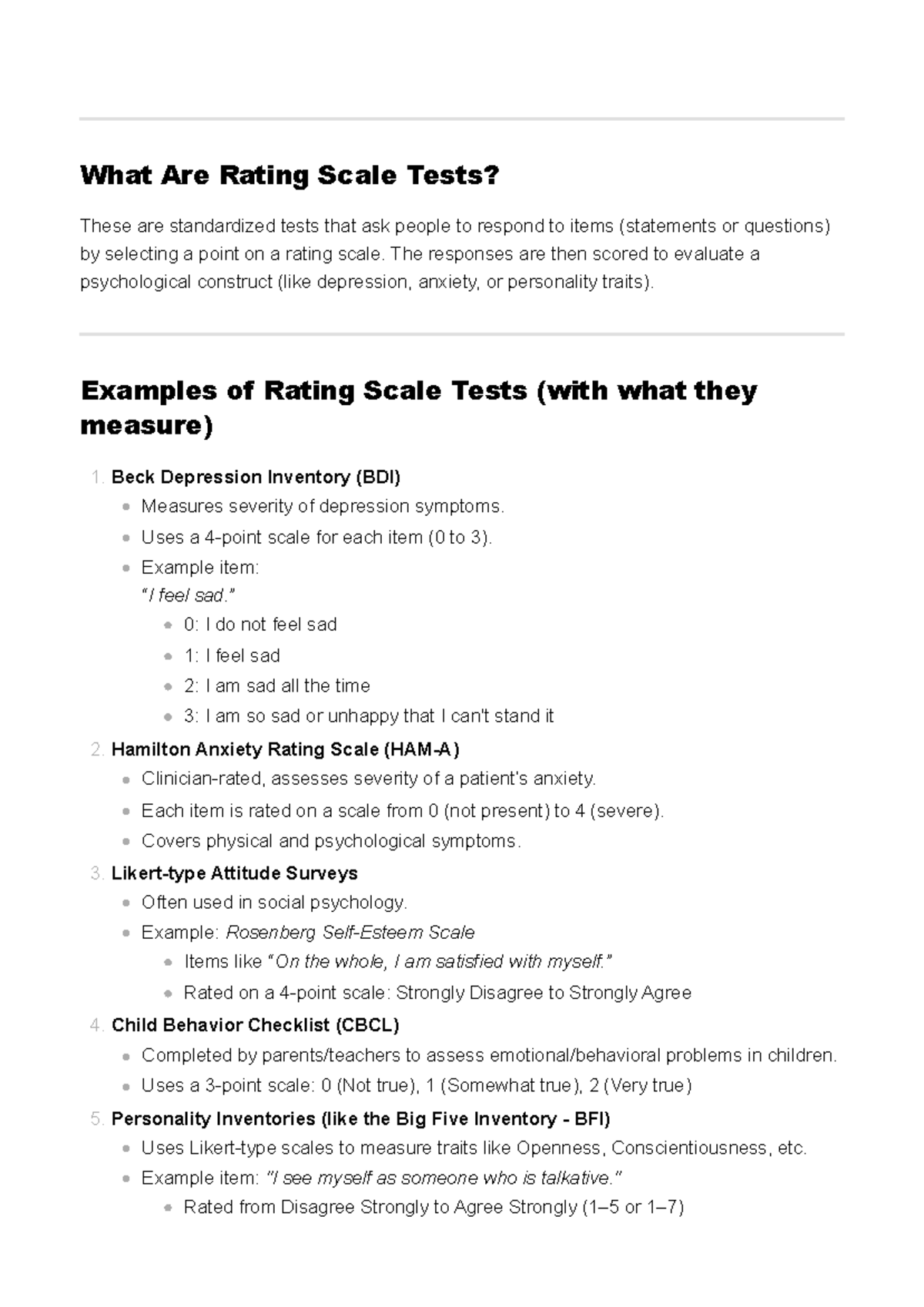 Rating Scale Tests Overview and Examples - PSY 101 - Studocu