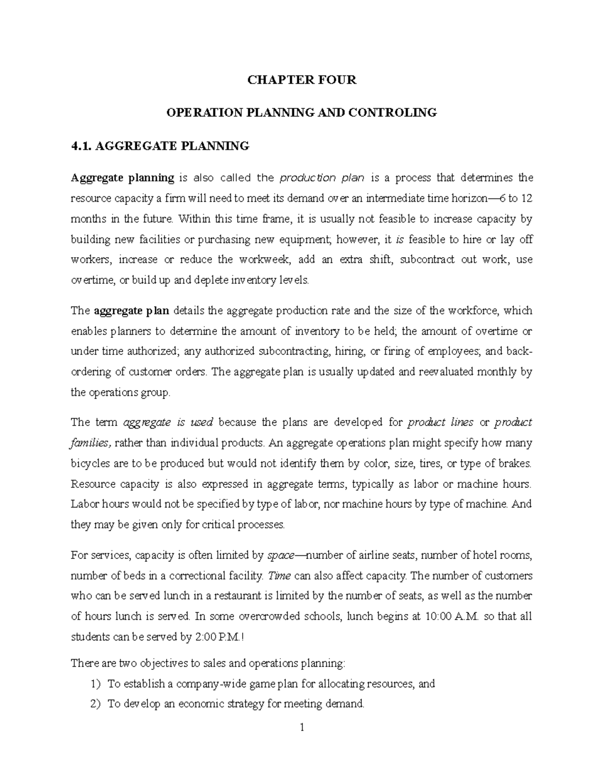 OM- Chapter 4: Aggregate Planning and Demand Management Strategies ...