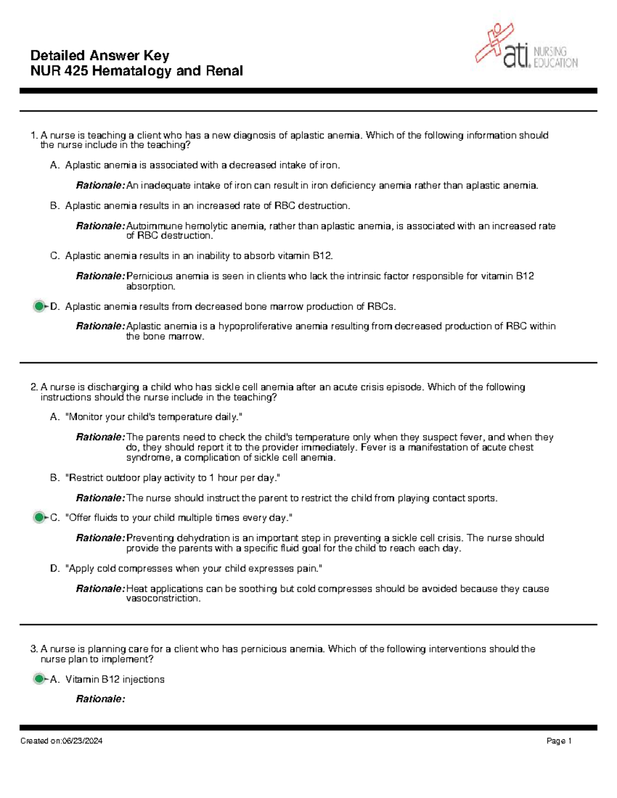 NUR 425 Med-Surg 2 Final Exam Review: Hematology & Renal Notes - Studocu