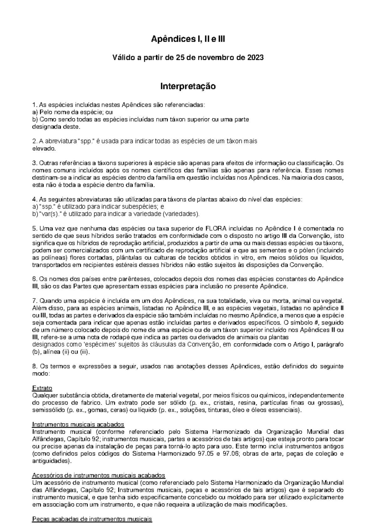 Apêndices da CITES: Interpretação e Referências (Válido até 25/11/2023 ...